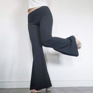 Y2K tailored pleated stretchy flared mid-rise black pants with front seams
